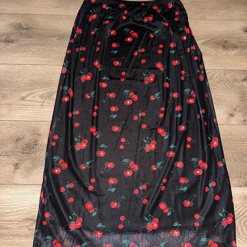 Cherry Print Black Skirt